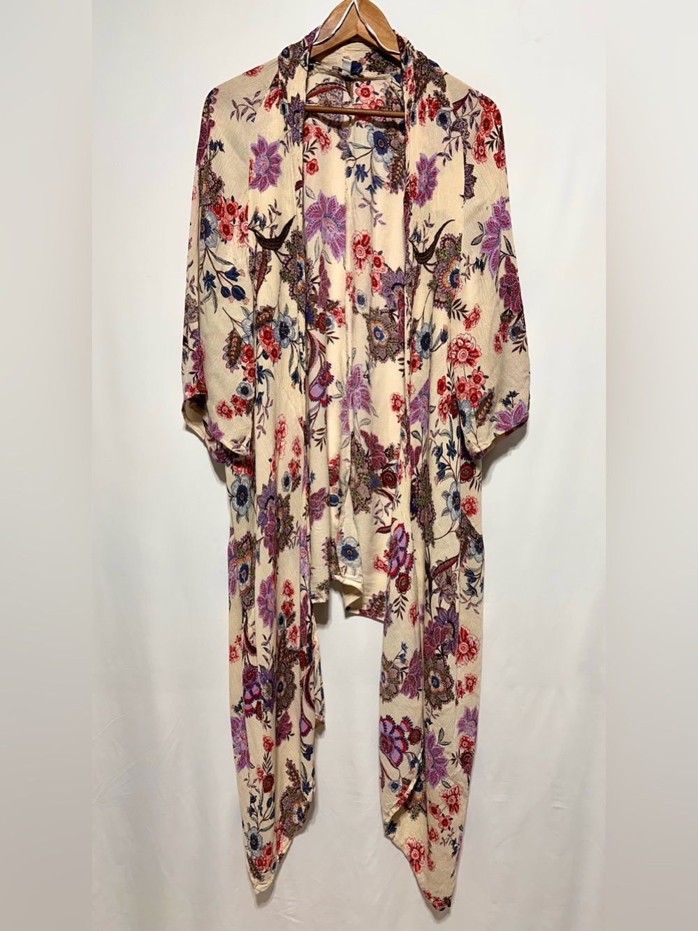 PATRONS OF PEACE Rosa Cream Floral Print Long Kimono Duster Oversized M